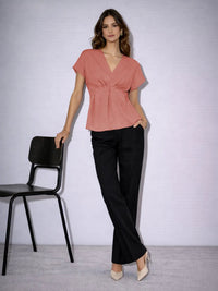 CrepeSway™ Pleated Top - Coral Pink