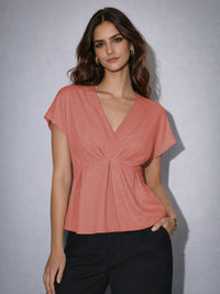 CrepeSway™ Pleated Top - Coral Pink