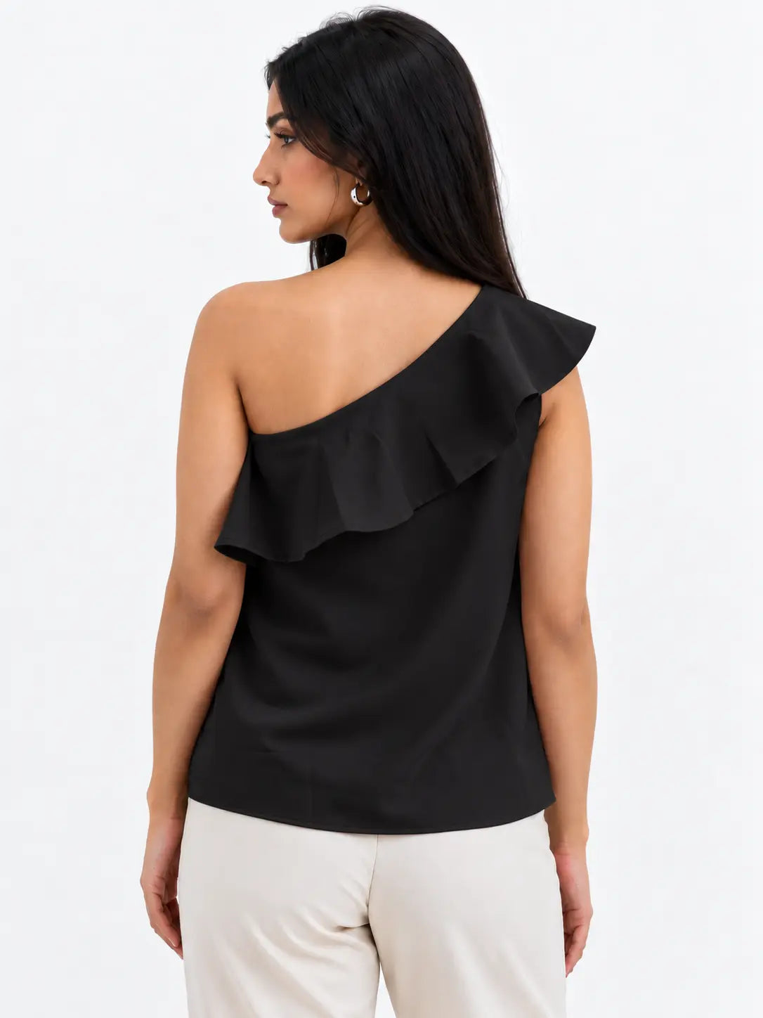 Ruffle One-Shoulder SoftSuit™ Top - Black