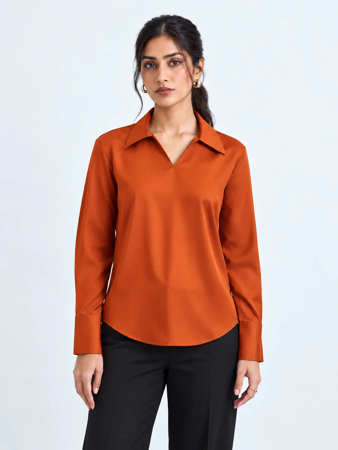 LustraSatin™ Shirt- Burnt Orange