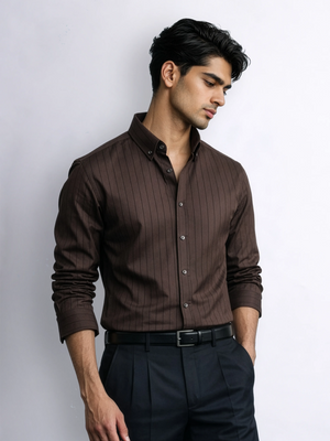 Cotton Oxford Brown - Mocha Cotton Slim Fit Shirt