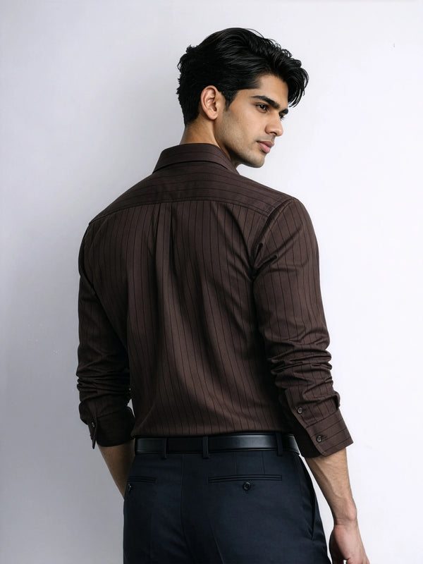 Cotton Oxford Brown - Pinstripe Cotton Slim Fit Shirt