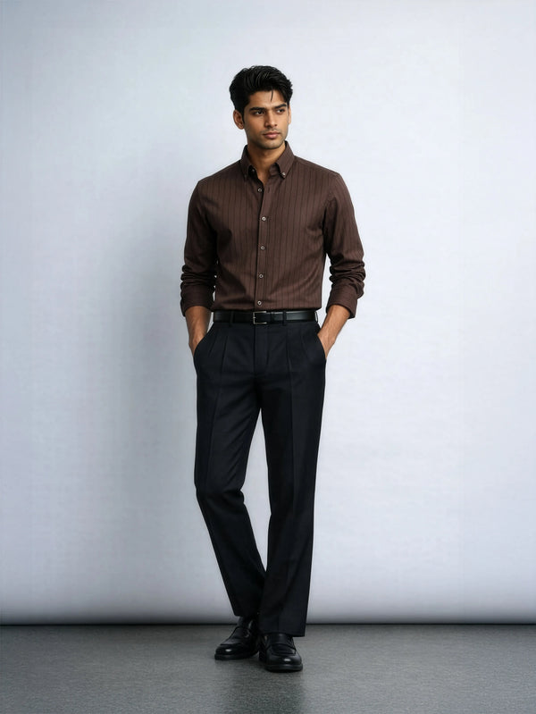Cotton Oxford Brown - Pinstripe Cotton Slim Fit Shirt