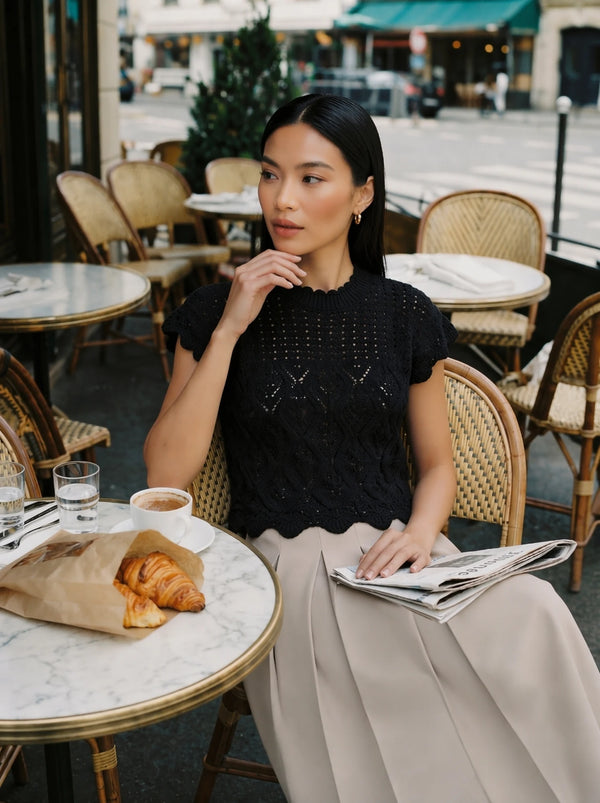 Cotton Crochet Top - Black