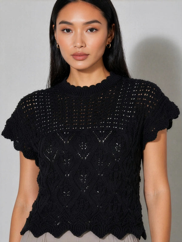Cotton Crochet Top - Black