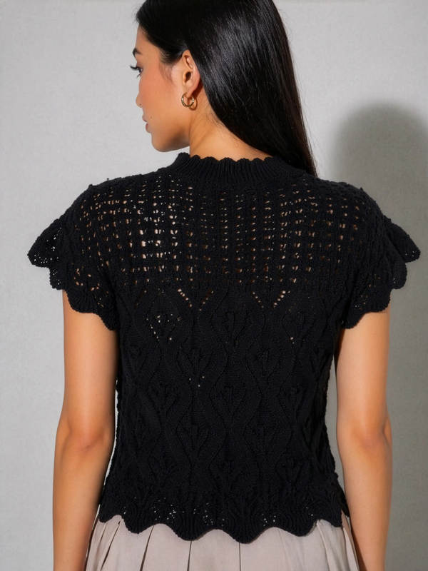 Cotton Crochet Top - Black