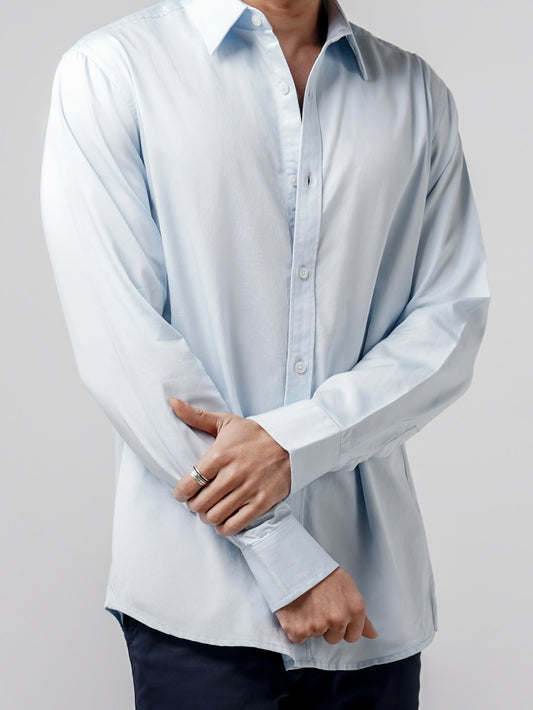 Cotton Satin Shirt Skyline Blue