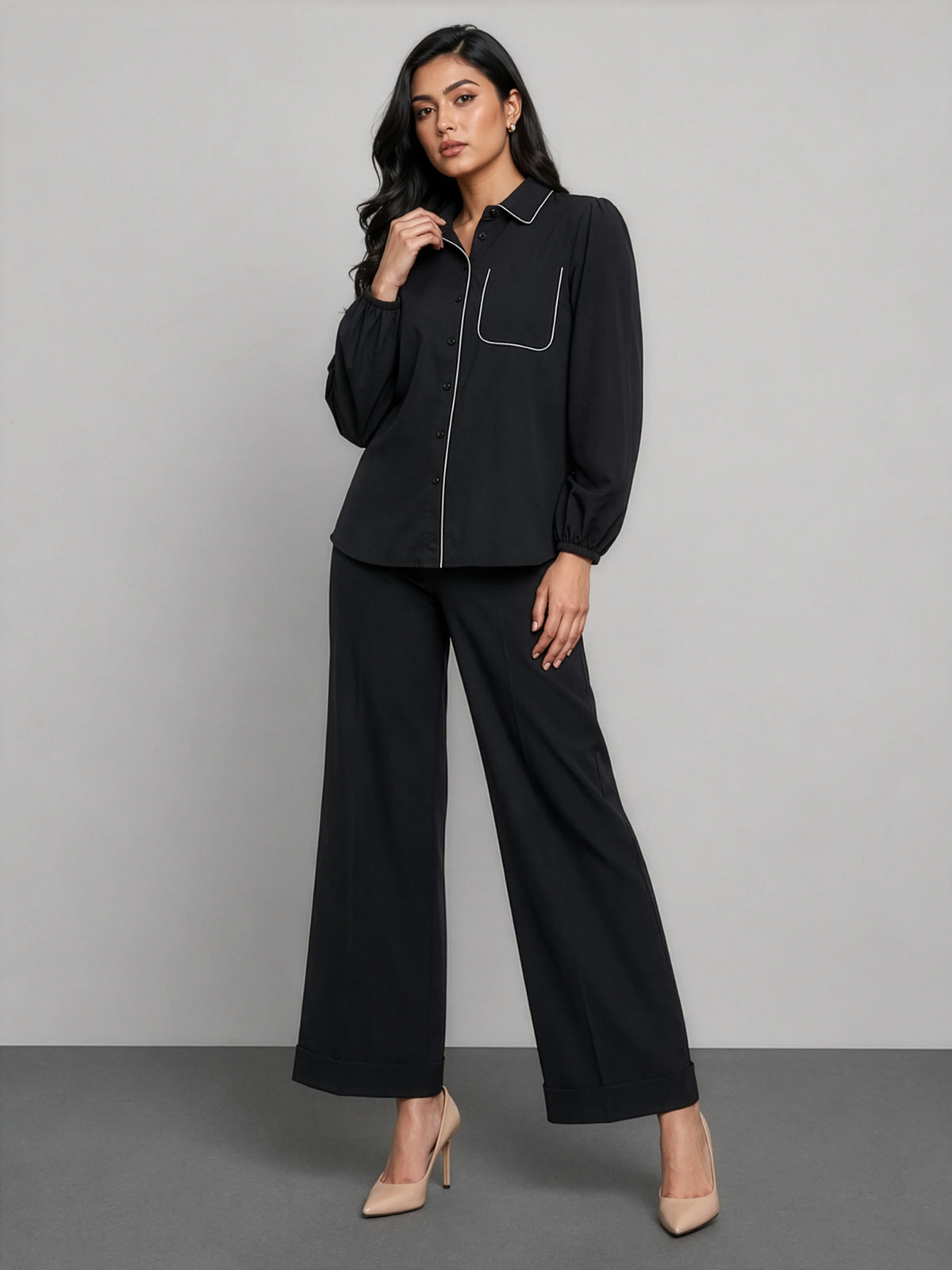 Cotton Shirt with Contrast Detail