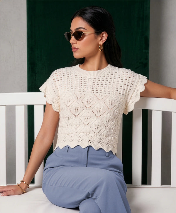 Cotton Crochet Top - White