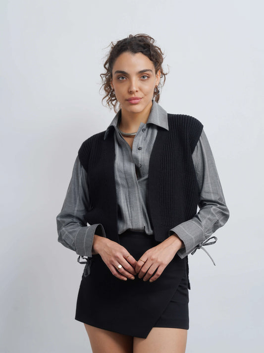 Vintage Crop Cotton Cardigan - Black