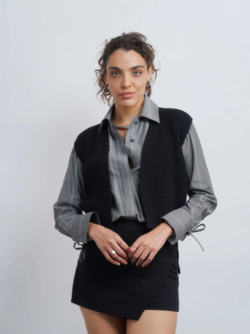 vintage crop cotton cardigan - black