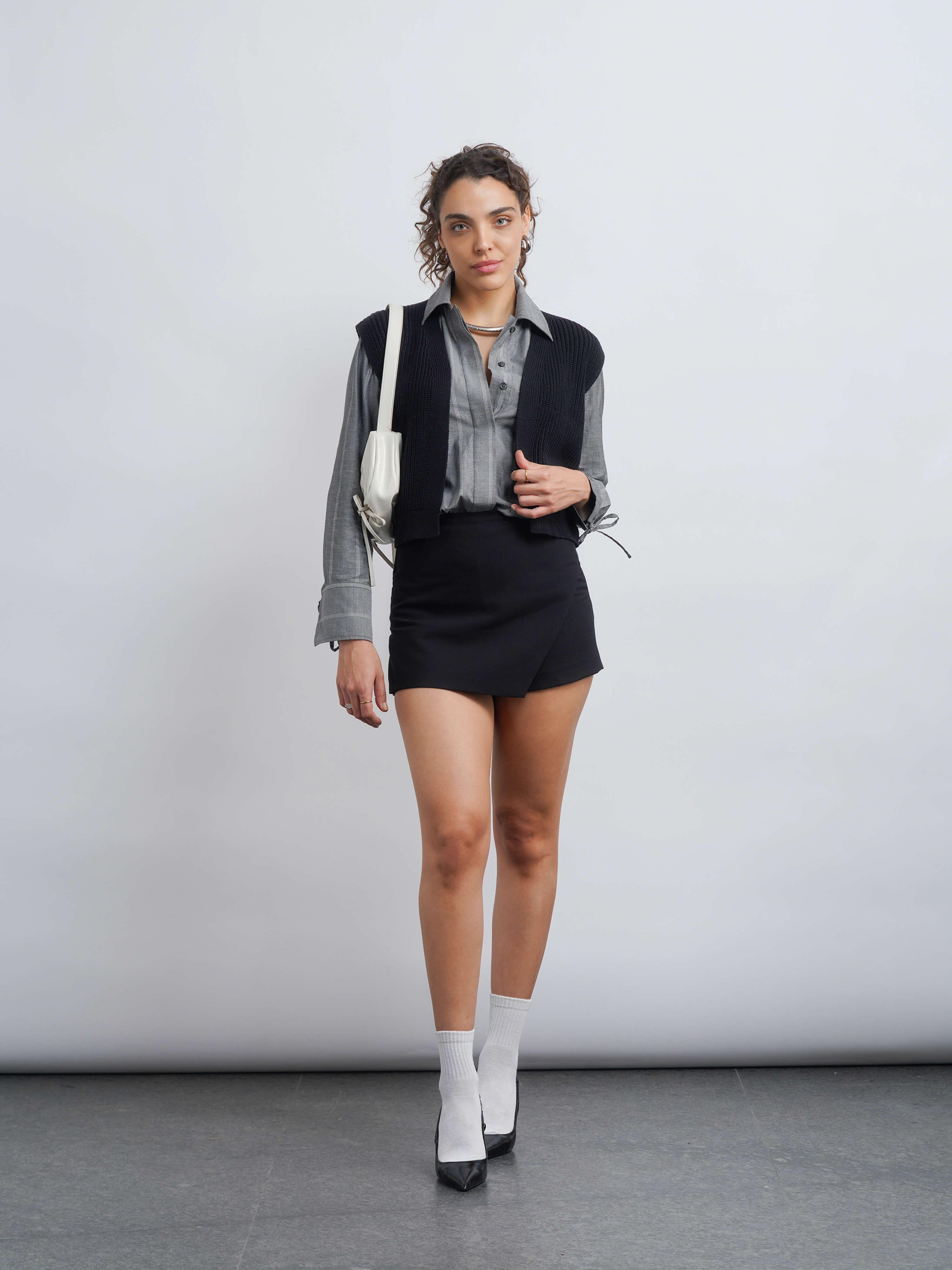vintage crop cotton cardigan - black