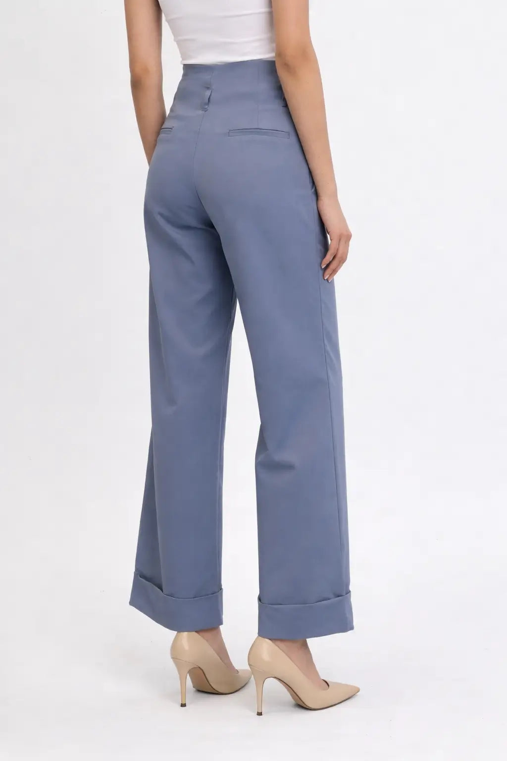 Hem Fold Pant in SoftSuit Fabric - Powder Blue