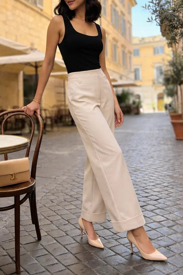 Hem Fold Pant in SoftSuit™ Fabric - Cream