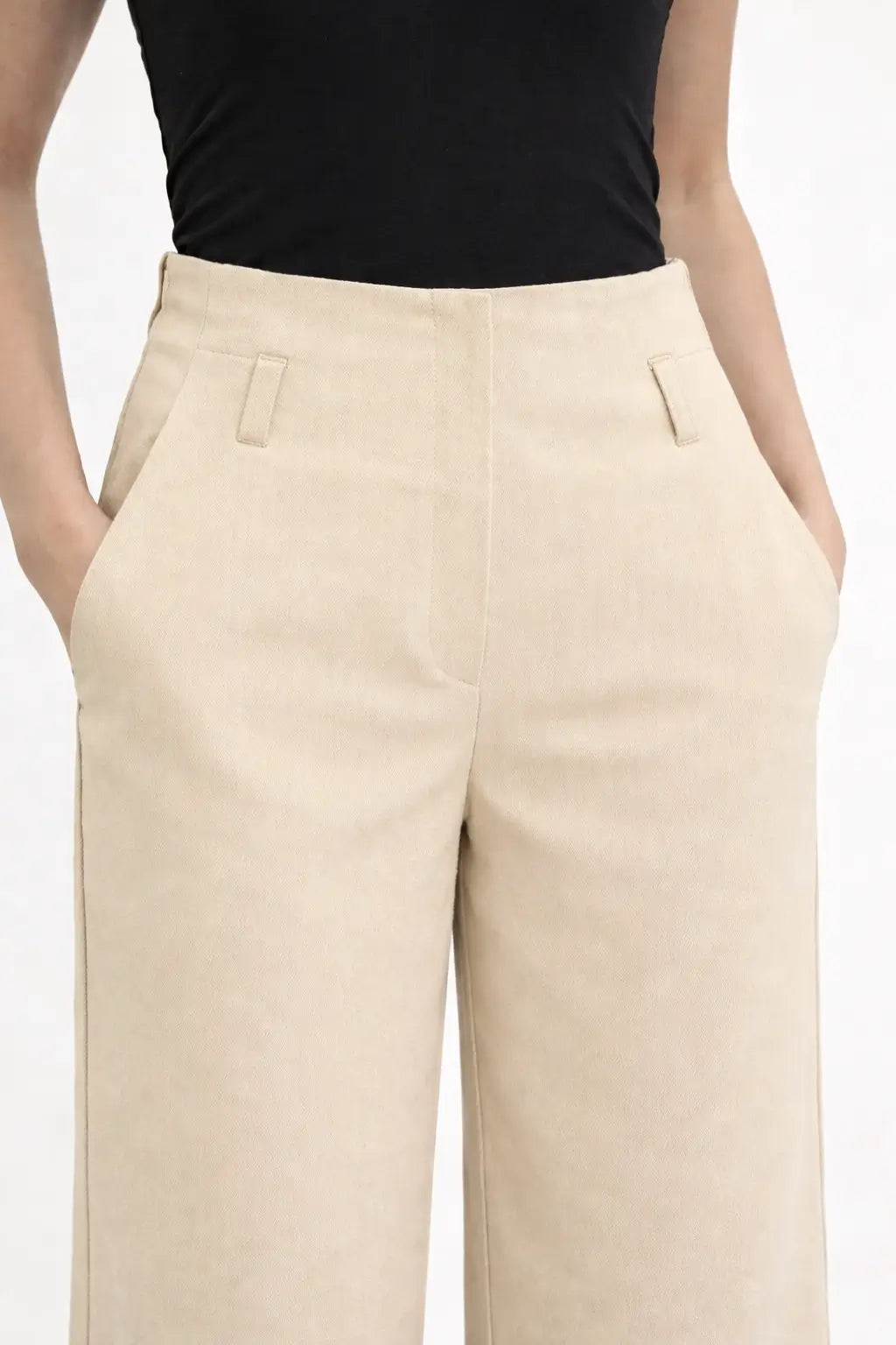 Hem Fold Pant in SoftSuit Fabric - Cream