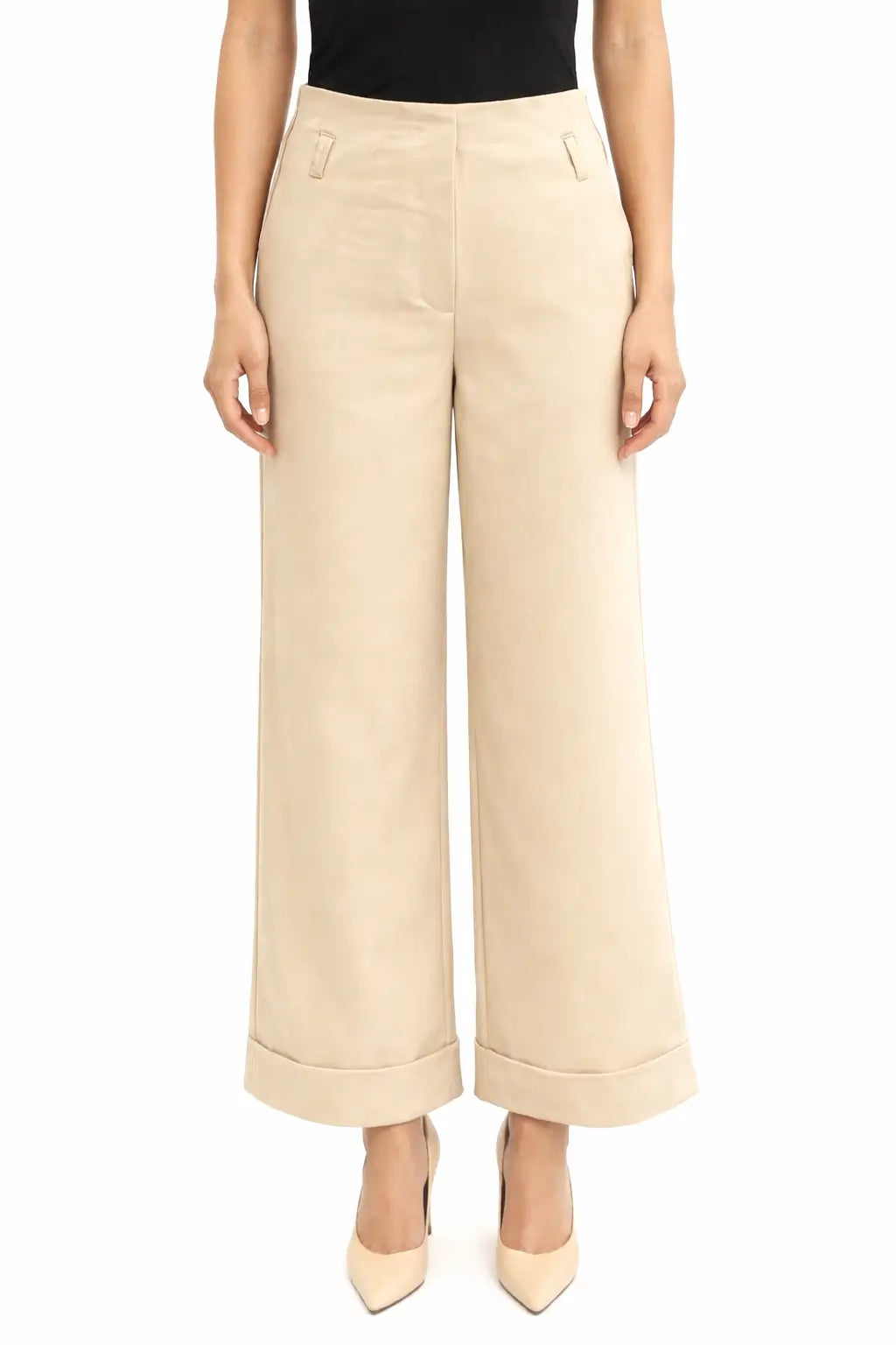 Hem Fold Pant in SoftSuit Fabric - Cream