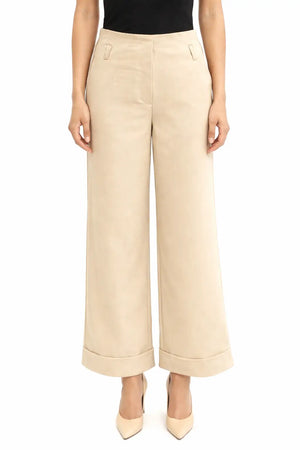 Hem Fold Pant in SoftSuit Fabric - Cream