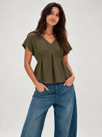 Pleated CrepeSway™ Top - Olive