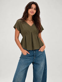 Pleated CrepeSway™ Top - Olive