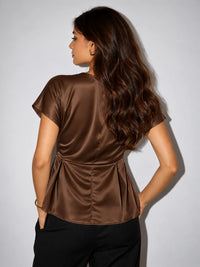 Pleated LustraSatin™ Top - Dark Chocolate