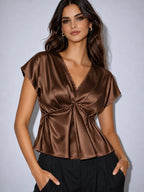 Pleated LustraSatin™ Top - Dark Chocolate