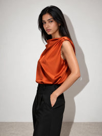 Jenna LustraSatin™ Top - Burnt Orange