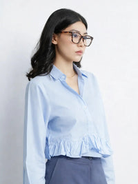Ruffle Cotton Shirt - Sky Blue