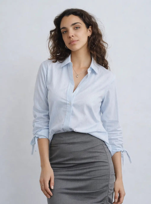 cotton drawstring shirt - blue stripe