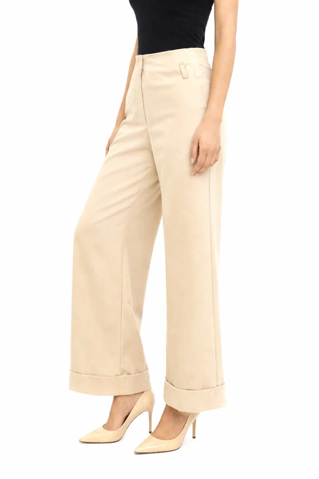 Hem Fold Pant in SoftSuit Fabric - Cream