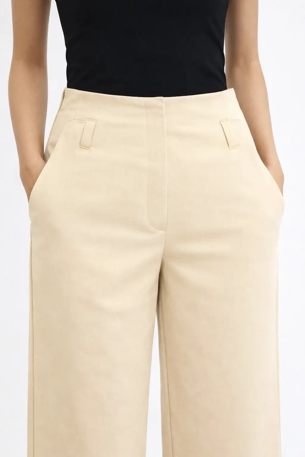 Hem Fold Pant in SoftSuit Fabric - Cream