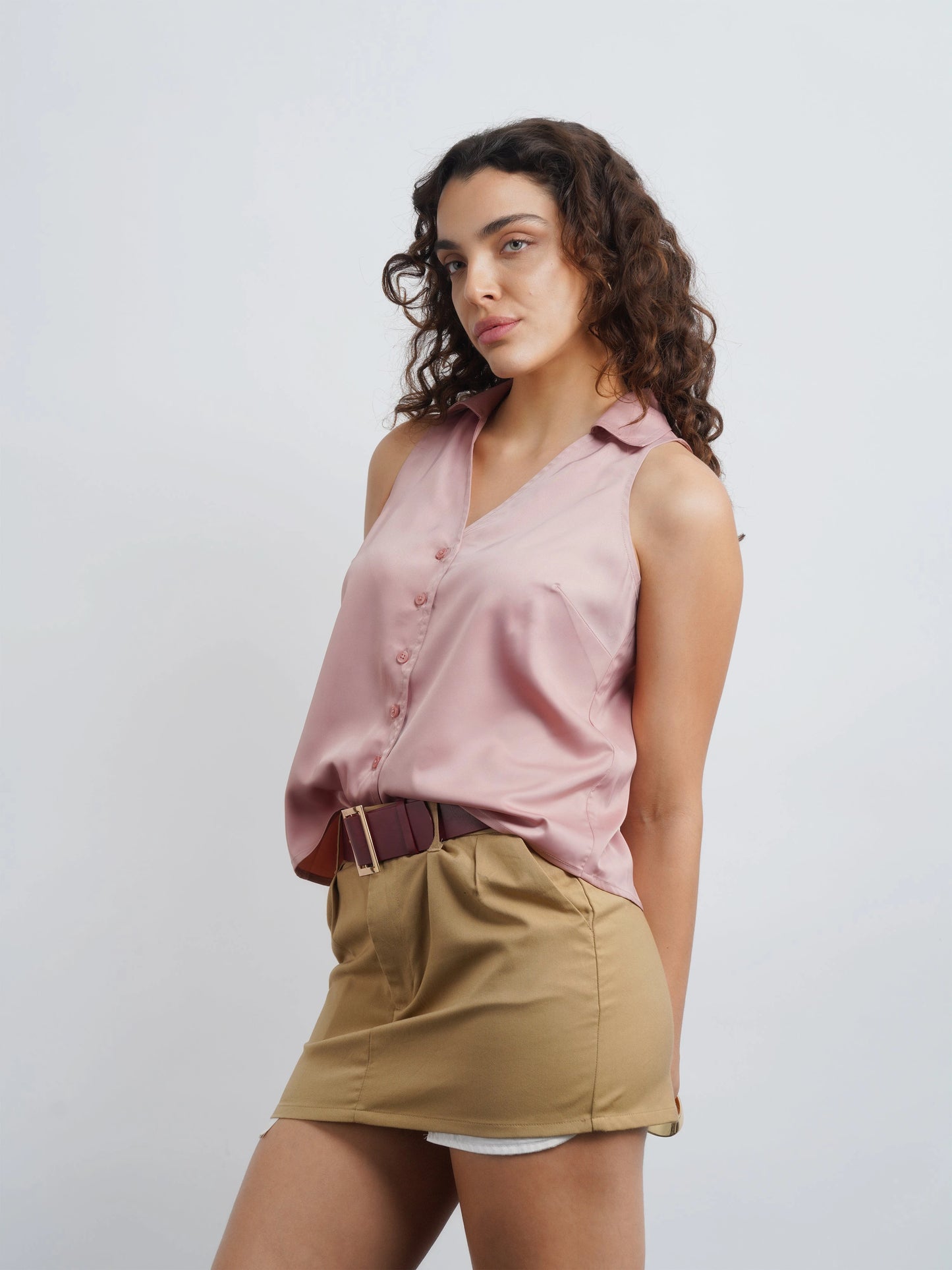 Cicilia Satin Top - Dusty Pink