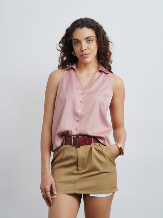Cicilia Satin Top - Dusty Pink