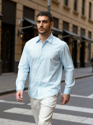 Skyline Blue - Cotton Satin Regular Fit Shirt