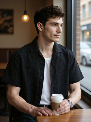 Cove Camp - Black Half Sleeve Cotton Shirt