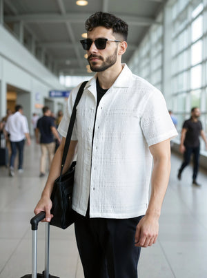 Cove Camp - White Half Sleeve Cotton Shirt