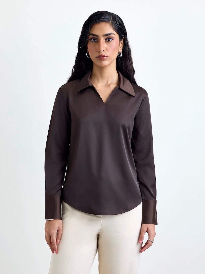 LustraSatin™ Shirt- Dark Chocolate
