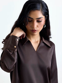 LustraSatin™ Shirt- Dark Chocolate