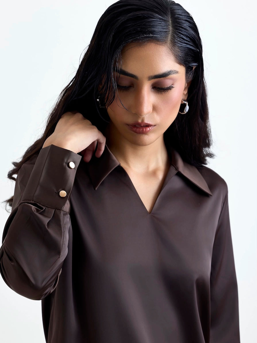 LustraSatin™ Shirt- Dark Chocolate