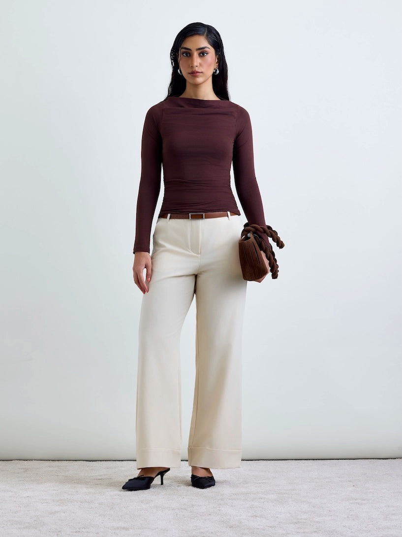 Ruched SoftDrape™ Top Full Sleeves - Mocha