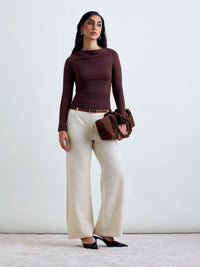 Ruched SoftDrape™ Top Full Sleeves - Mocha