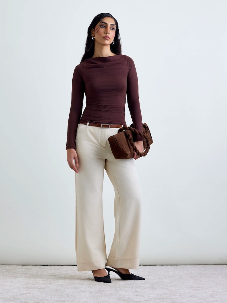 Ruched SoftDrape™ Top Full Sleeves - Mocha