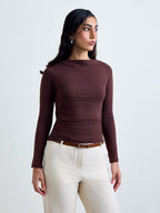Ruched SoftDrape™ Top Full Sleeves - Mocha