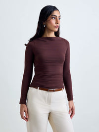 Ruched SoftDrape™ Top Full Sleeves - Mocha