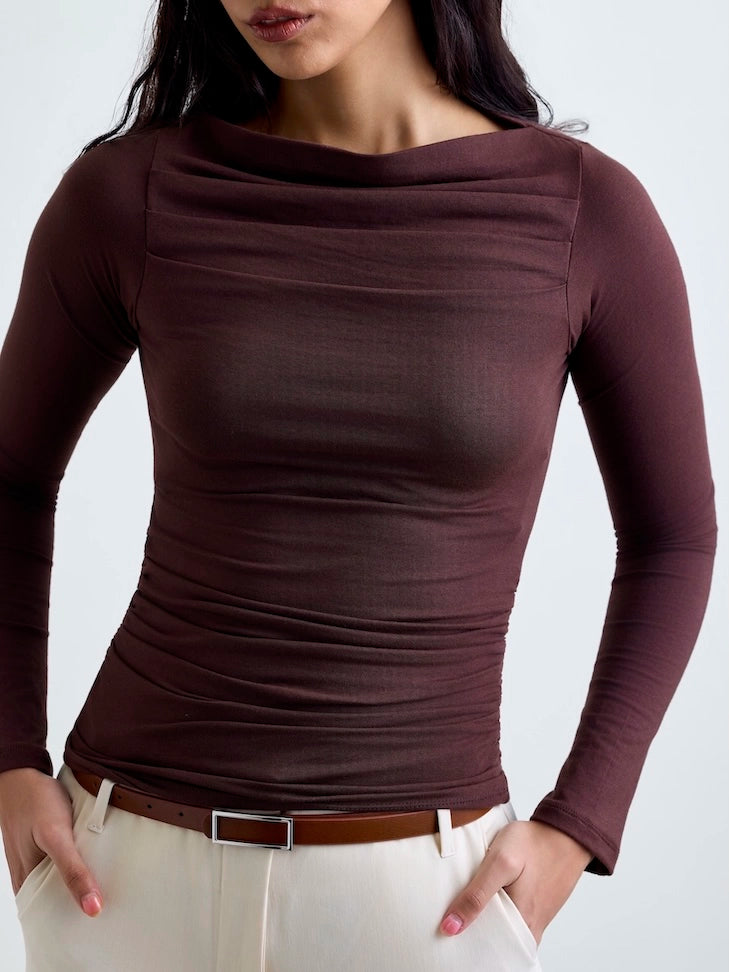 Ruched SoftDrape™ Top Full Sleeves - Mocha