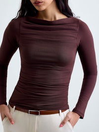 Ruched SoftDrape™ Top Full Sleeves - Mocha