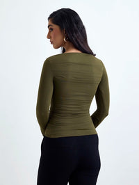 Ruched SoftDrape™ Top Full Sleeves - Olive