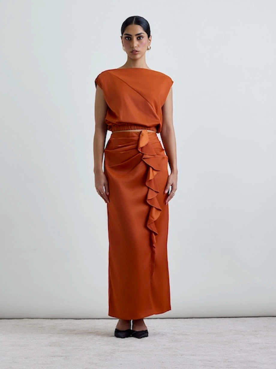 Fia LustraSatin™ Skirt - Burnt Orange