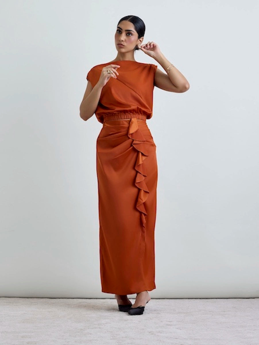 Fia LustraSatin™ Skirt - Burnt Orange