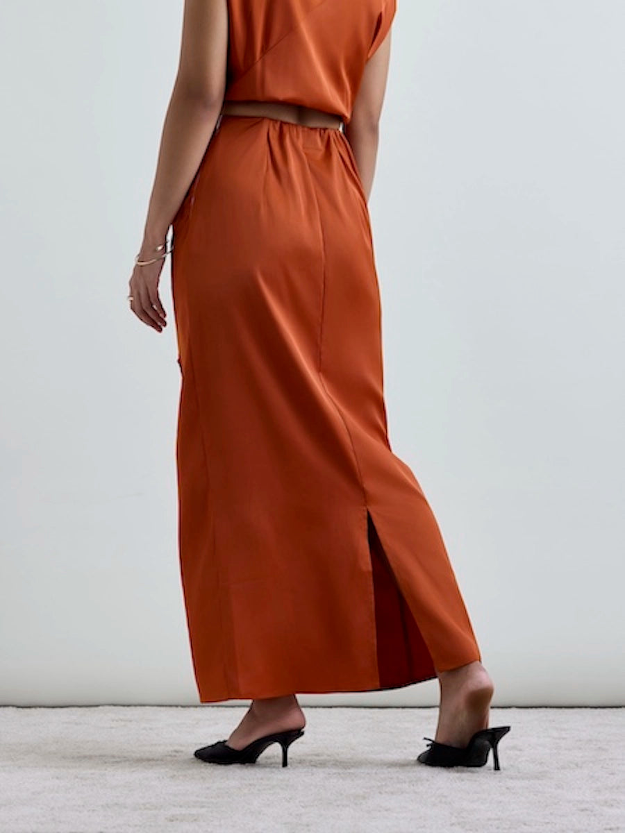 Fia LustraSatin™ Skirt - Burnt Orange