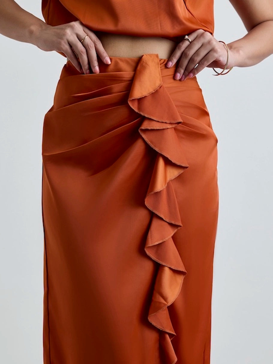 Fia LustraSatin™ Skirt - Burnt Orange